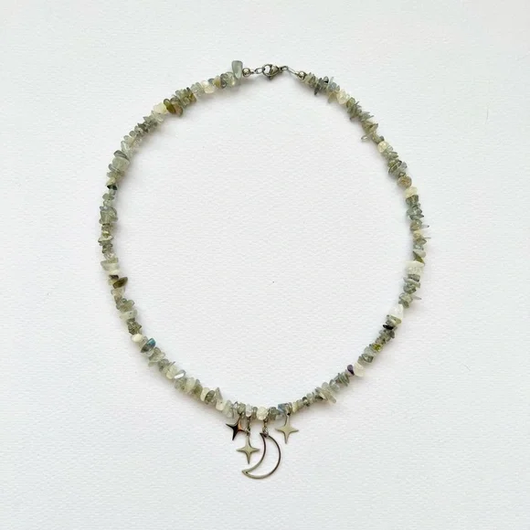 Starry Night natural gemstone lapis lazuli moonstone beads statement necklace - Picture 5 of 10